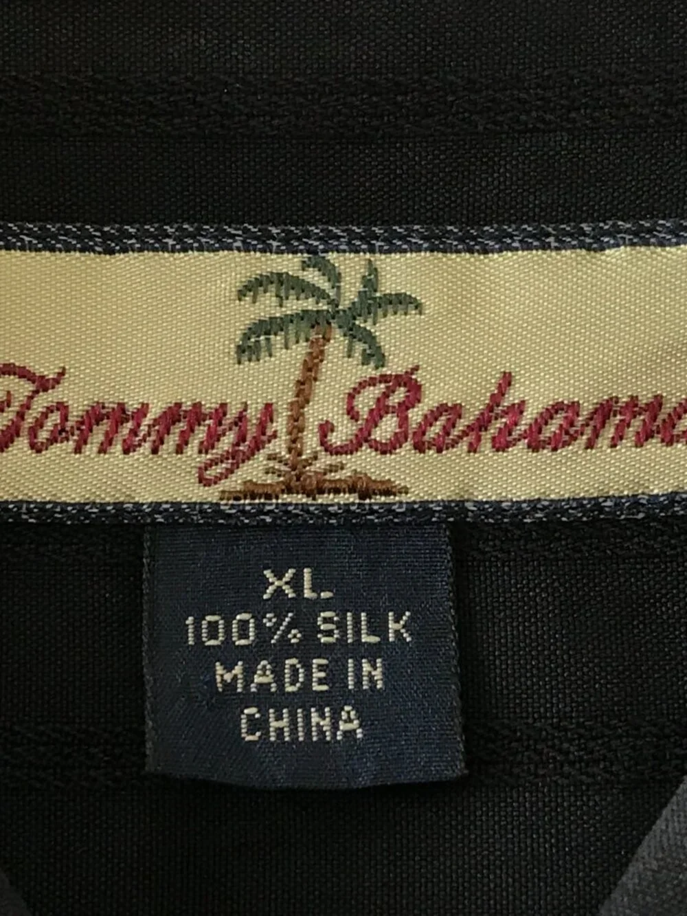 Tommy Bahama 100% Silk Shirt Men XL Black Striped Button Down Long Sleeve 19935
